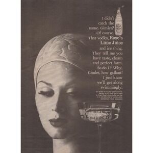 1961 Rose's Lime Juice Gimlet Vintage Print Ad Vodka Gin Cocktail Bar Decor